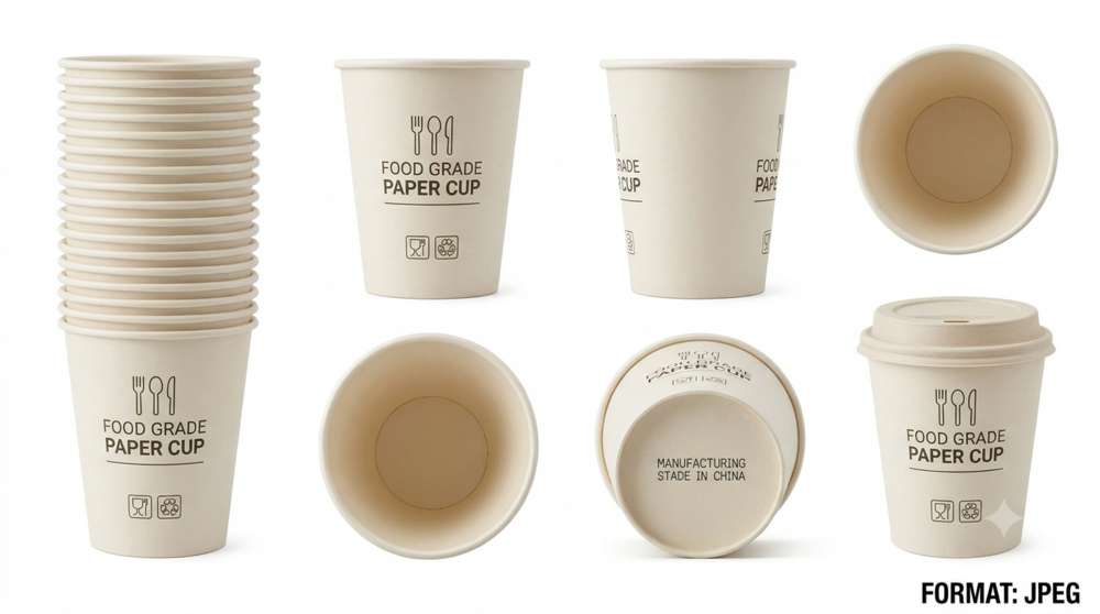 Food Grade Paper Cups - Color: White With Multicolor Print (Custom Print/Logo Possible)