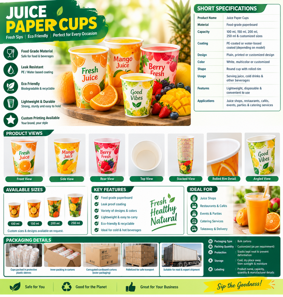 Juice Paper Cups - Capacity: Available From 150Ml To 500Ml