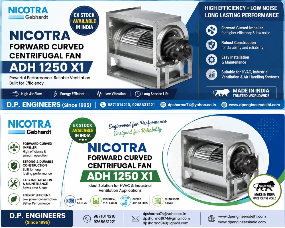 Nicotra Forward Curved Centrifugal Fan ADH 1250 X1 Supplier in Delhi