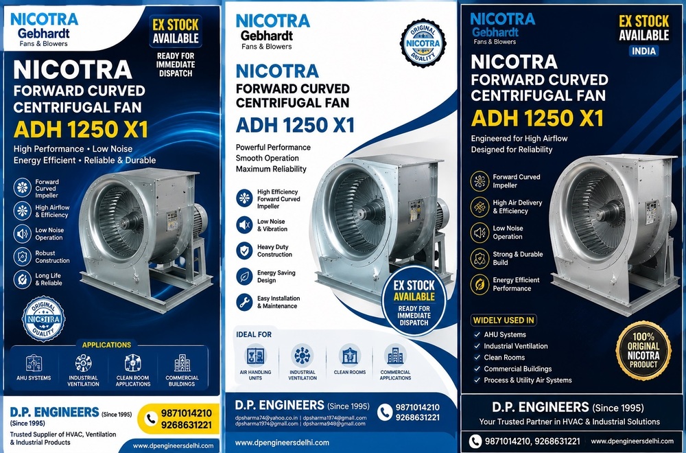 Nicotra Forward Curved Centrifugal Fan ADH 1250 X1 Supplier in Delhi