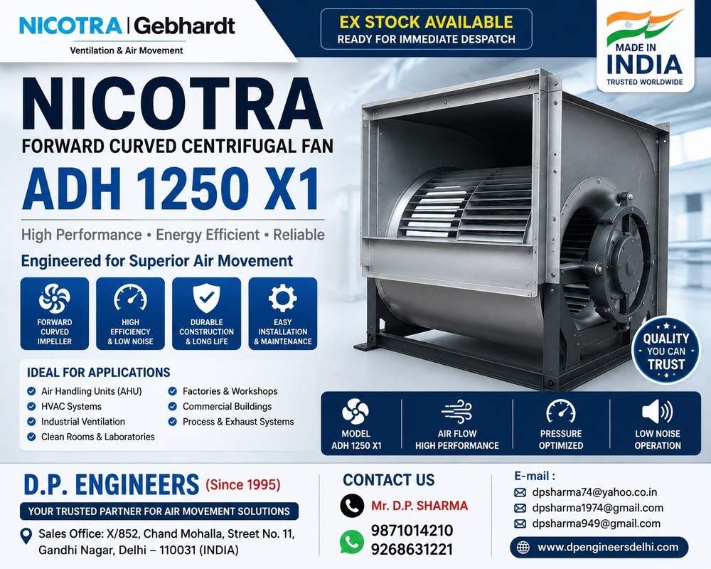 Nicotra Forward Curved Centrifugal Fan ADH 1250 X1 Supplier in Delhi