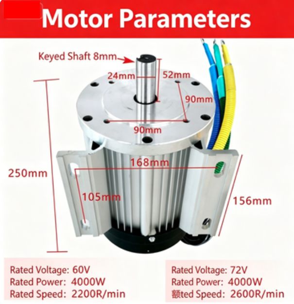 48V 60V 4000W DC Brushless Motor IP65 Waterproof for Rickshaw Electric Tricycles Washing Machines Lifts Equipment Modification