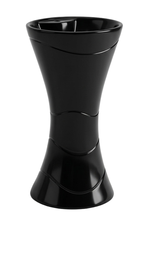 Glossy Black Wave-Contoured Pedestal Basin
