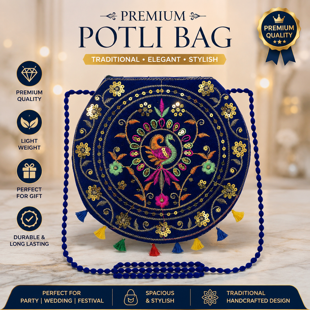 Women Designer Sling Bag With Beaded Strap - Color: Blue