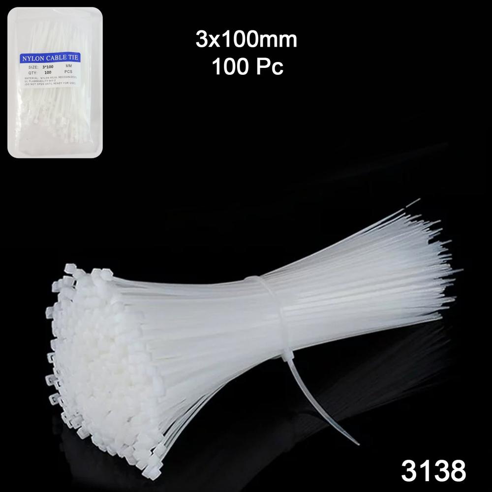 3x100 MM Nylon Self-Locking Cable Ties Heavy Duty Zip Wire Tie (100 Pc)