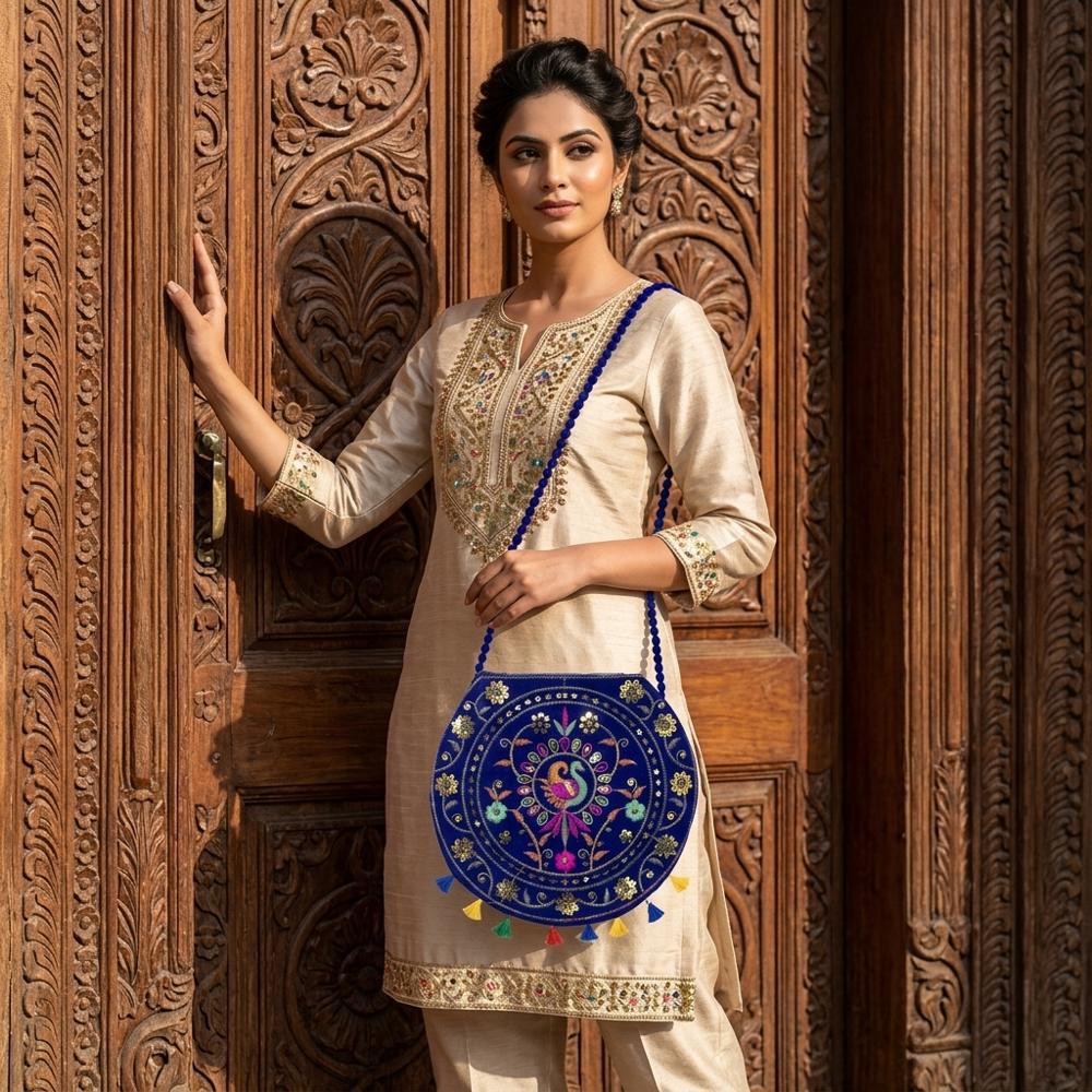 Traditional Embroidered Crossbody Sling Bag for Women
