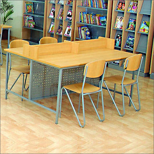 Brown Wood Library Table With Chair