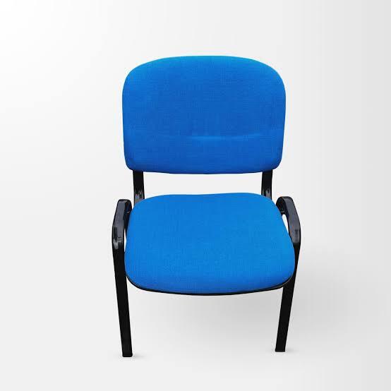Blue Padded Stackable Chair - Finish: Black Powder-Coated Frame