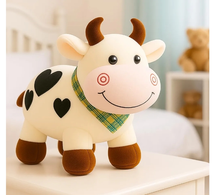 Black Spot Cream Cow Plush Toy with Scarf
