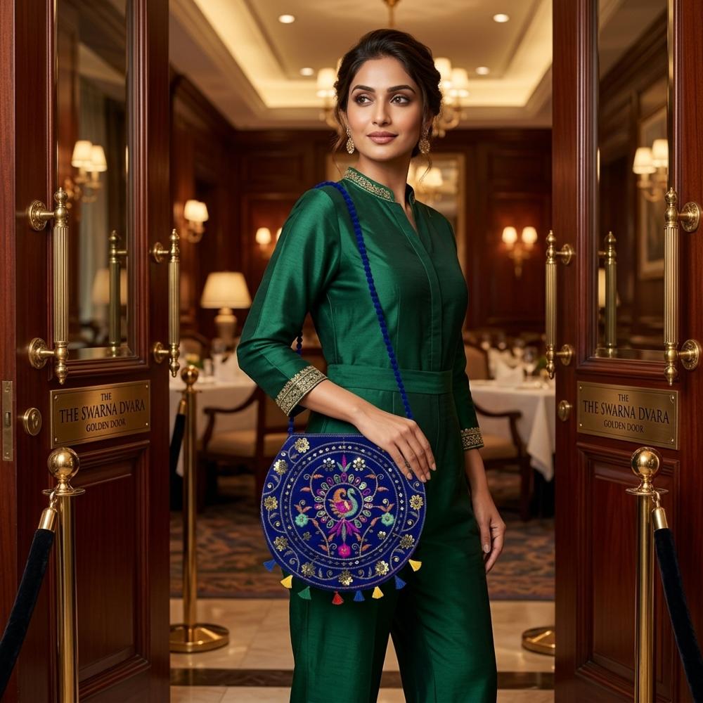 Traditional Embroidered Shoulder Purse For Women - Color: Blue