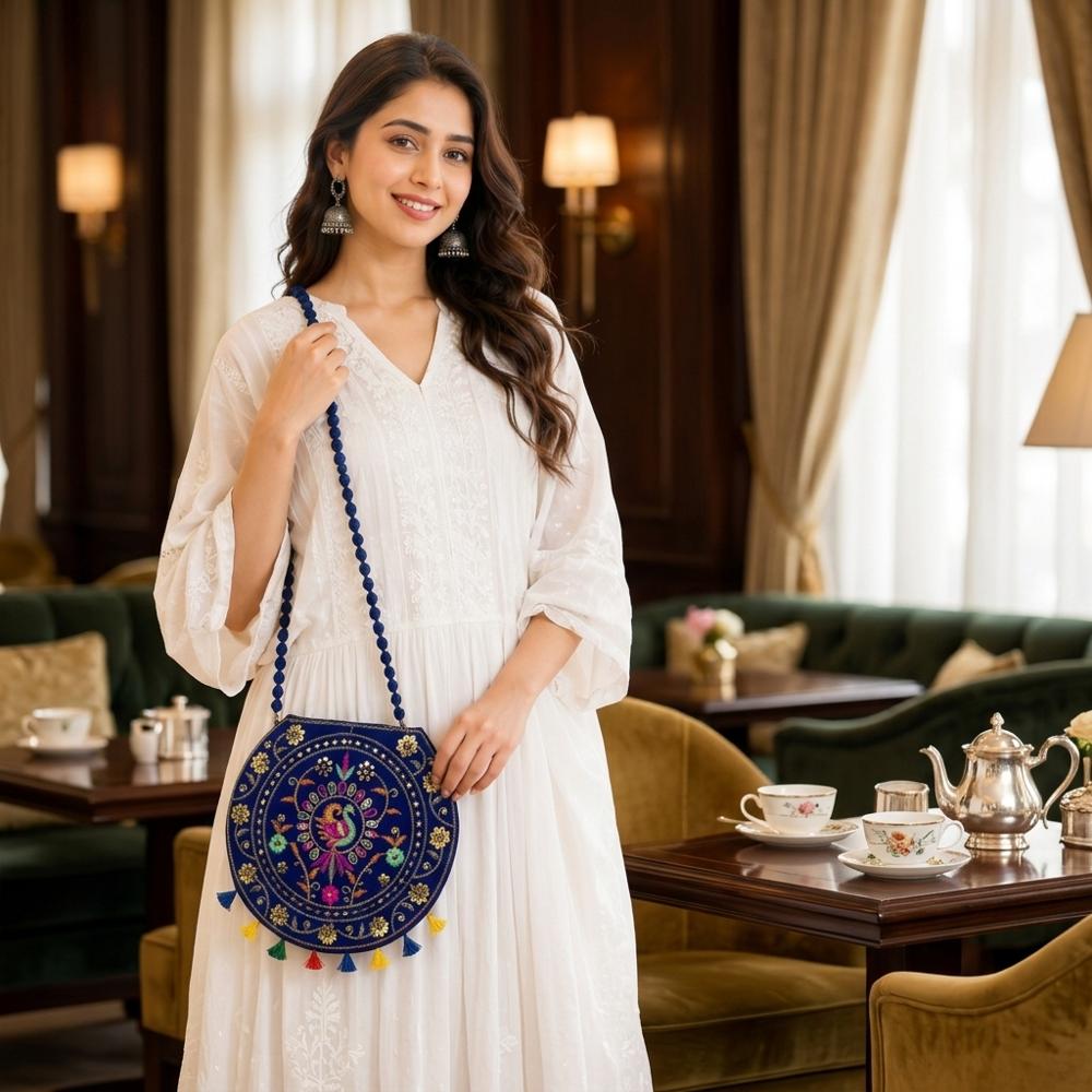 Peacock Embroidery Ethnic Sling Bag for Festive Wear