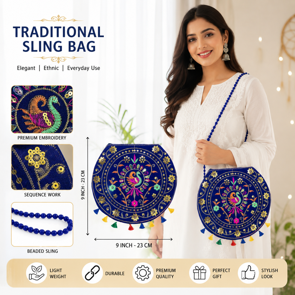 Stylish Traditional Sling Bag For Women & Girls - Color: Blue