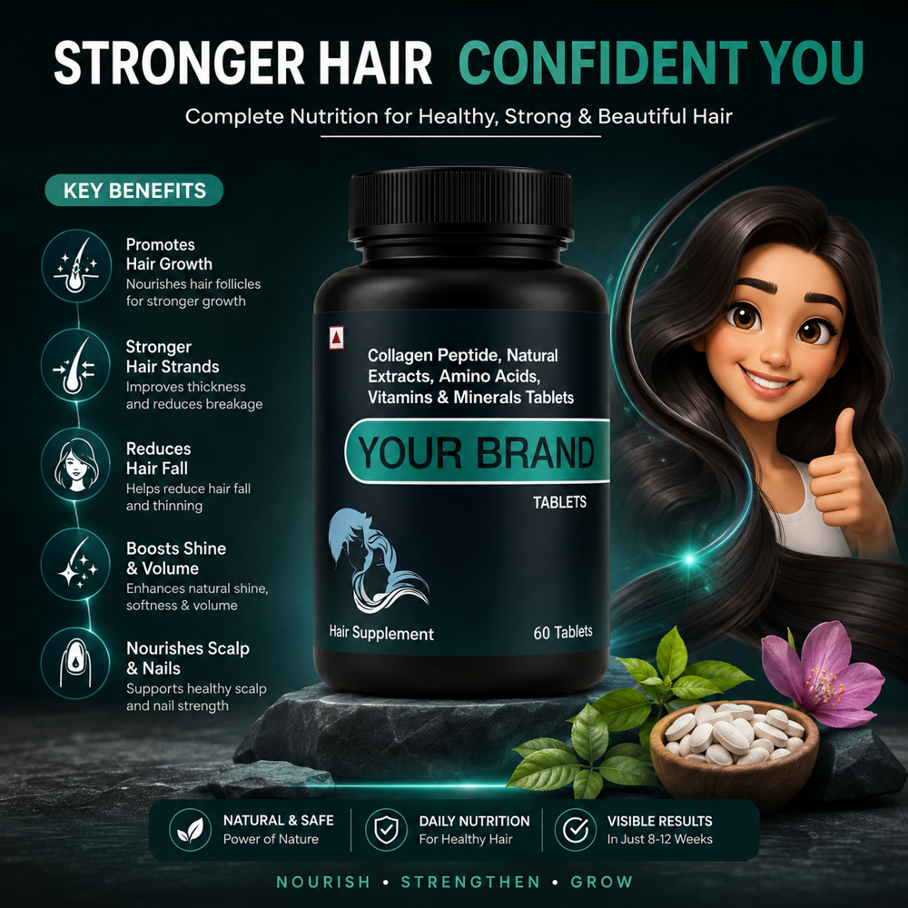 Hair Growth Supplement Tablets with Collagen Peptides, Biotin & Amino Acids