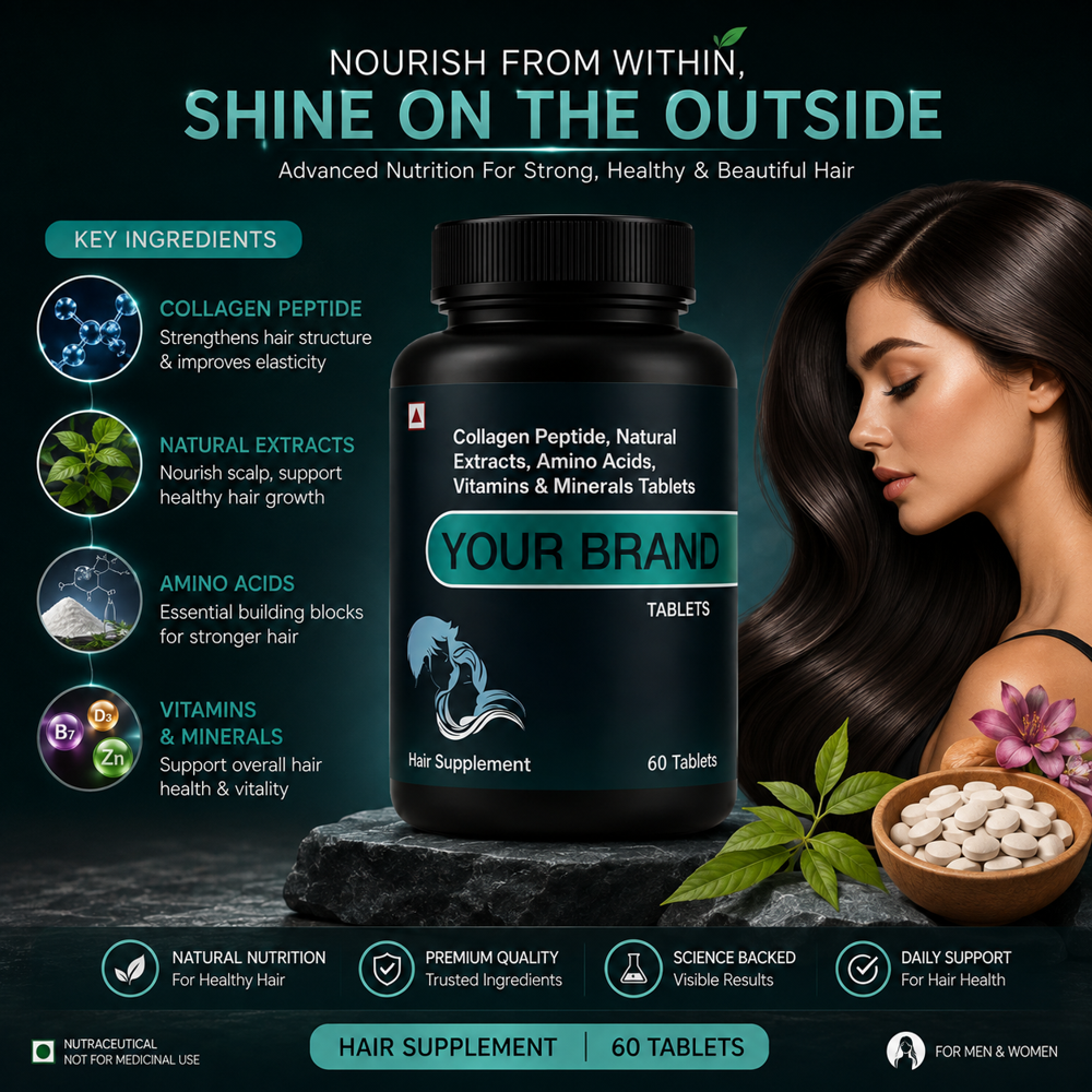Hair Growth Supplement Tablets with Collagen Peptides, Biotin & Amino Acids