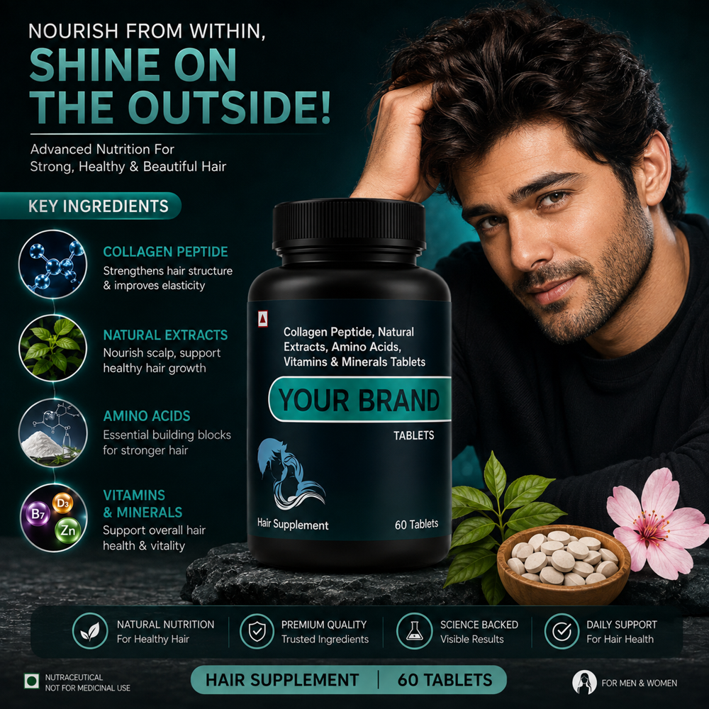 Hair Growth Supplement Tablets with Collagen Peptides, Biotin & Amino Acids