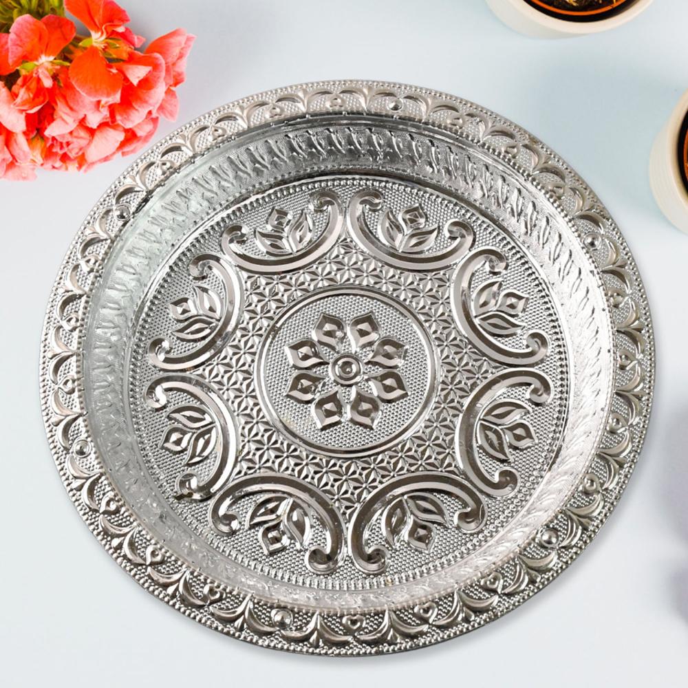 Traditional Silver Finish Plastic Pooja Thali (1 Pc) - Application: As Per Product Requirement