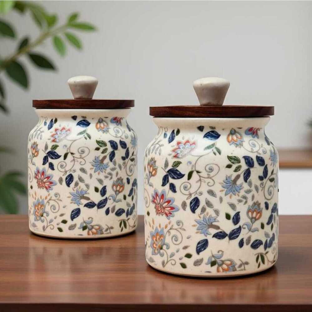 Ceramic Jar With Wooden Lid