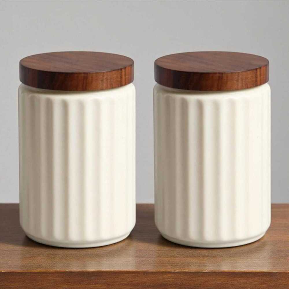 Ceramic Jar With Wooden Lid