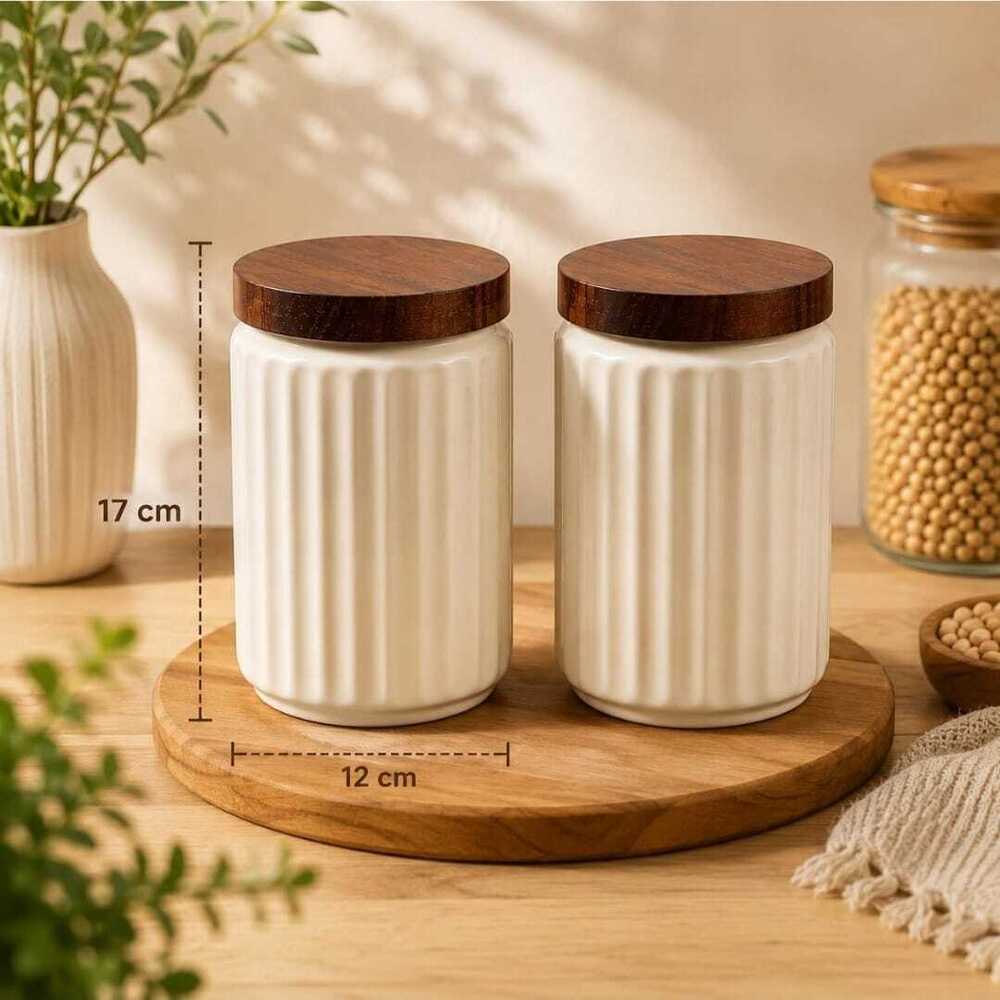 Ceramic Jar With Wooden Lid