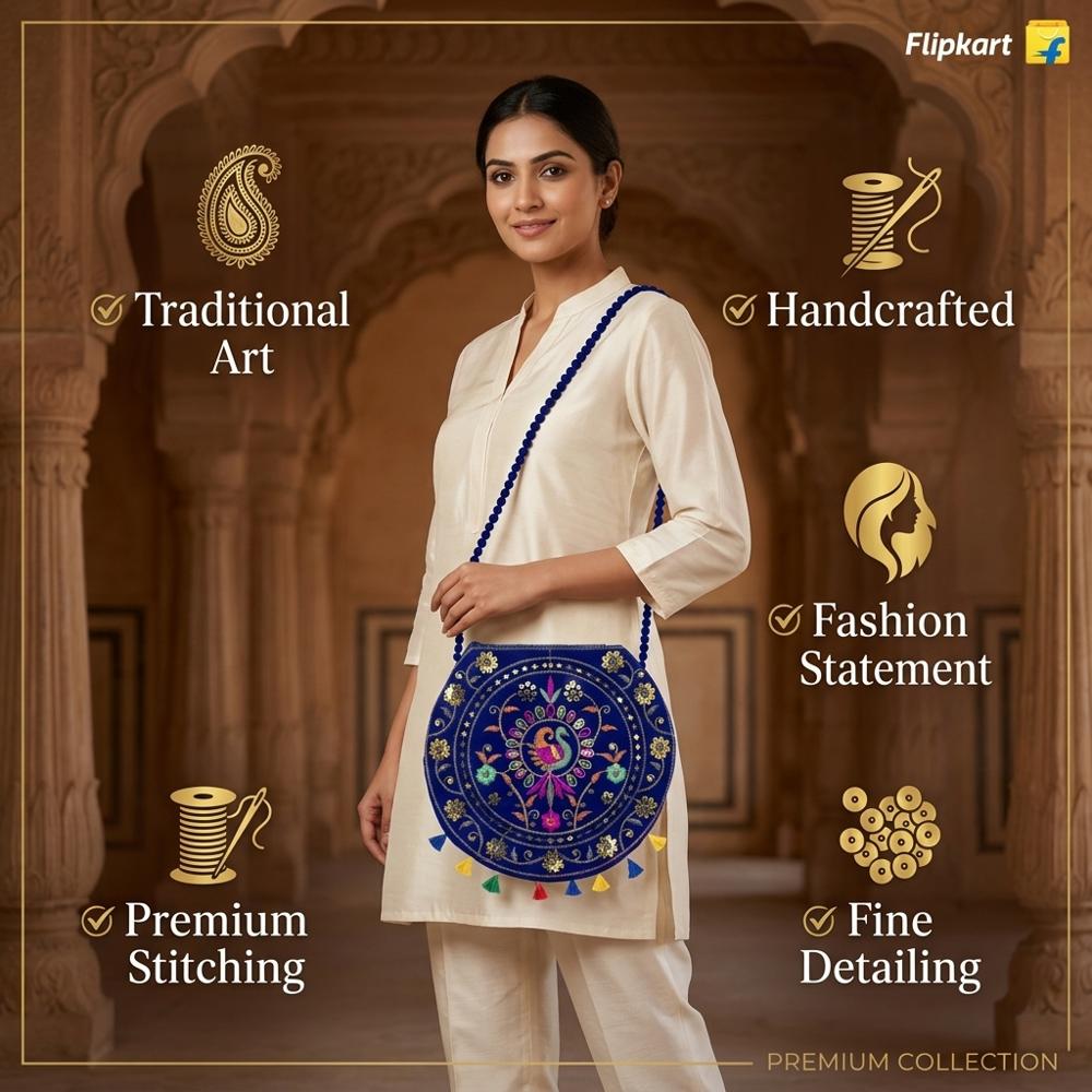 Ethnic Peacock Shoulder Bag with Multicolor Tassels