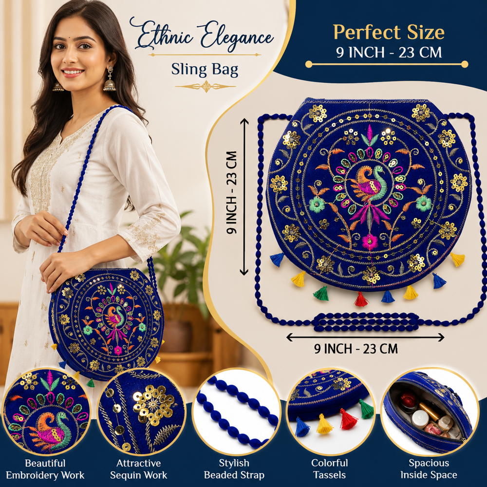 Handcrafted Embroidery Sling Purse for Girls