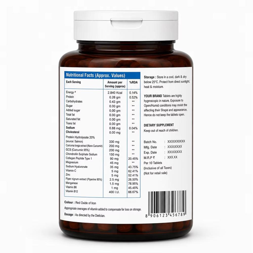 Joint Care Tablets with Collagen Type 1, Nano Curcumin, Chondroitin & Hyaluronic Acid