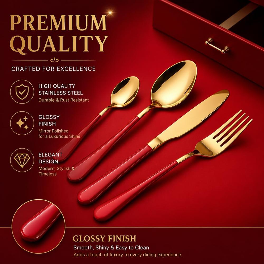 24-Piece Premium Stainless Steel Cutly Set - Elegant Gold & Black Luxury Spoon and Fork Gift Box Set