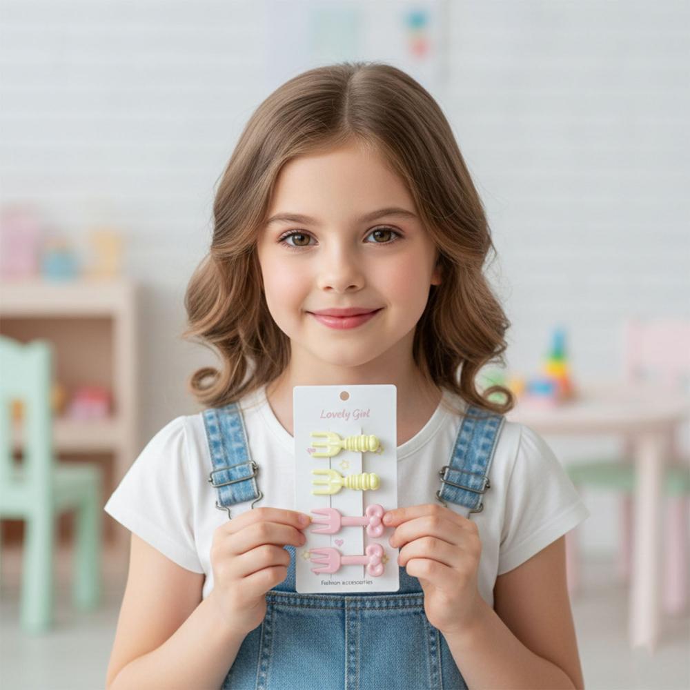 Cute Mini Fork Shaped Hair Clips Set For Girls And Women (4 Pc) - Application: As Per Product Requirement