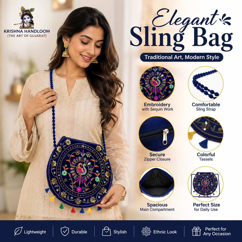 Stylish Embroidered Shoulder Bag with Tassel Detail