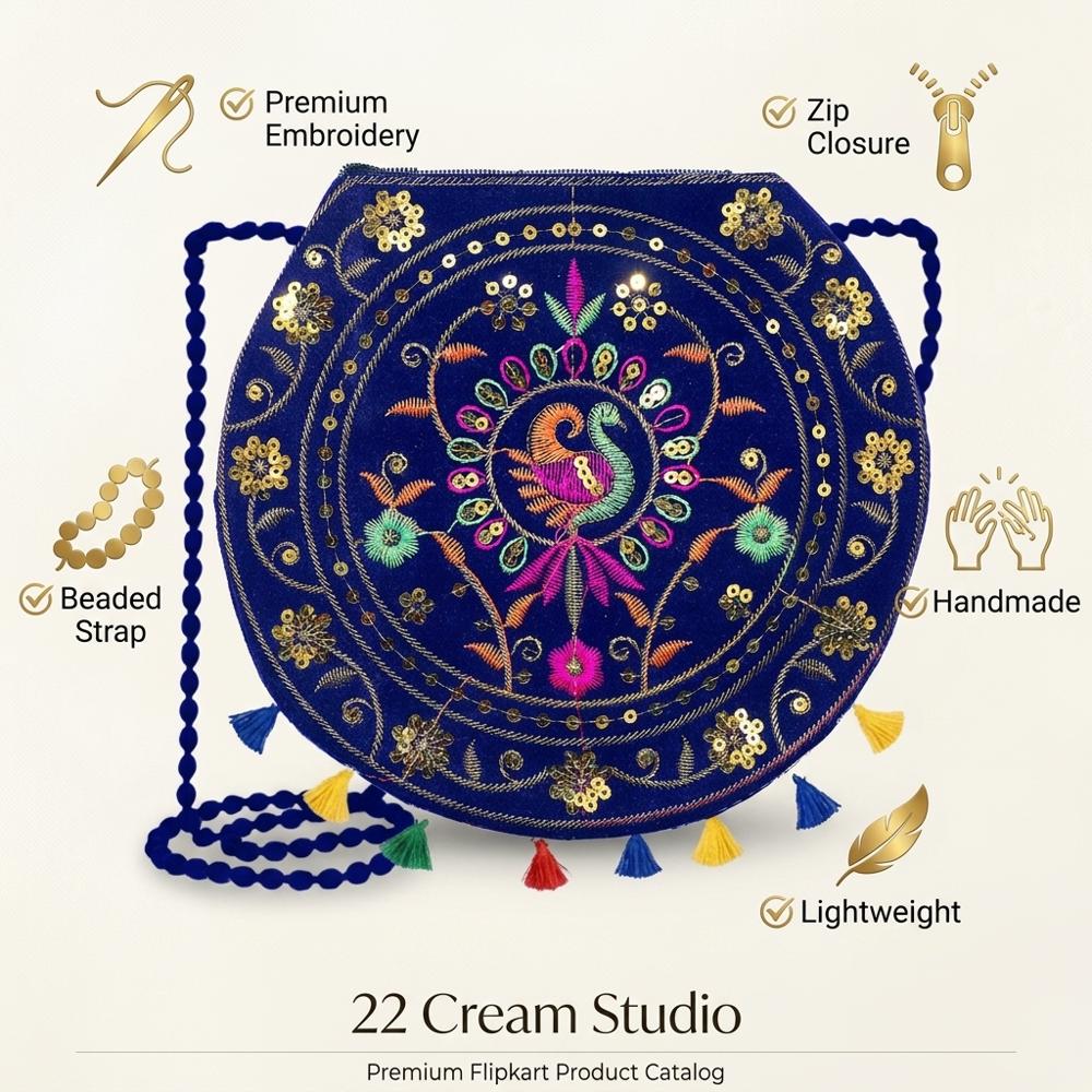 Traditional Sling Bag with Peacock & Floral Embroidery