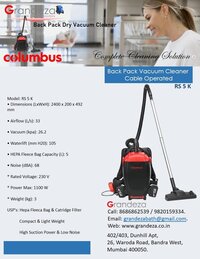 COLUMBUS Back Pack vacuum Cleaner RS 5 B