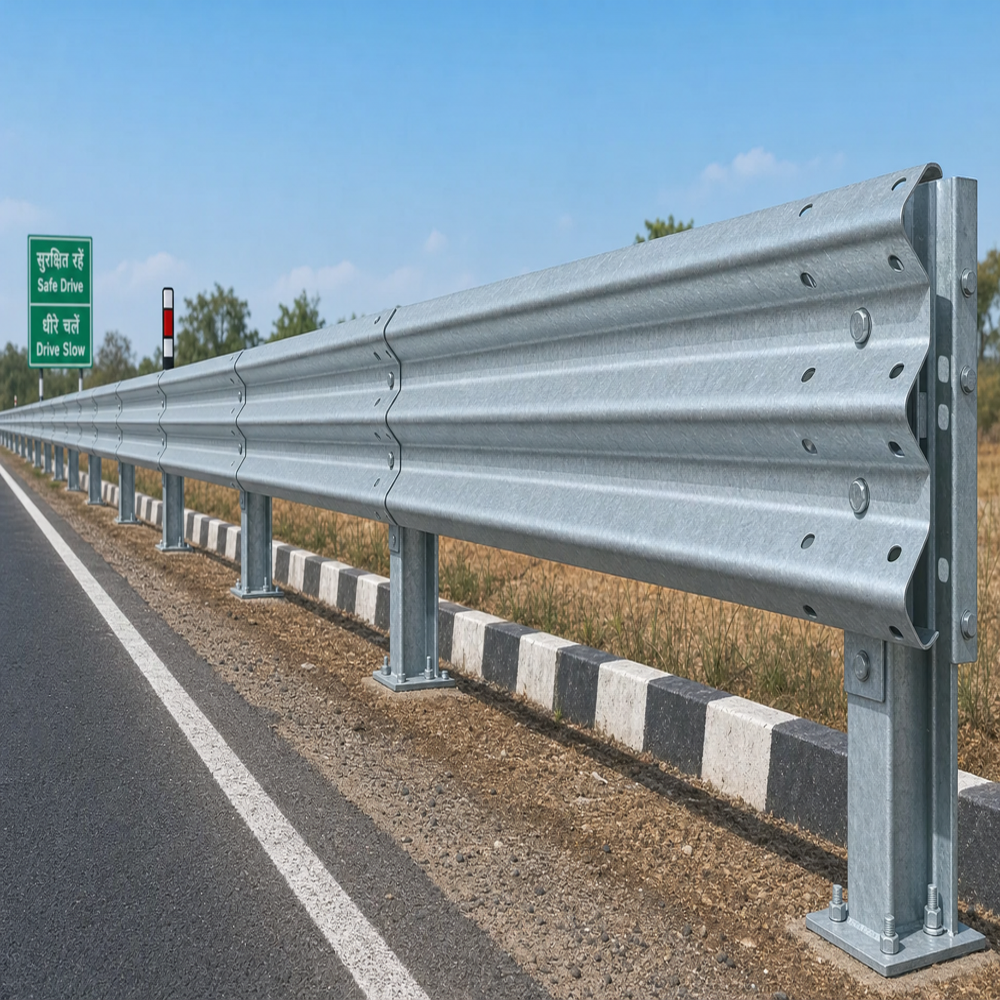Thrie Beam Crash Barrier - Color: Silver