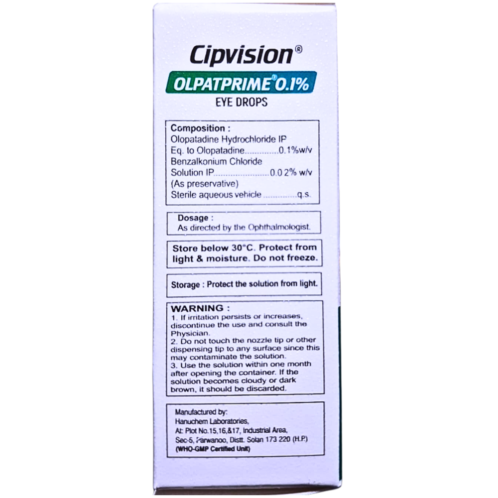 Olopatadine Hydrochloride Ophthalmic Solution IP 0.1% W/V