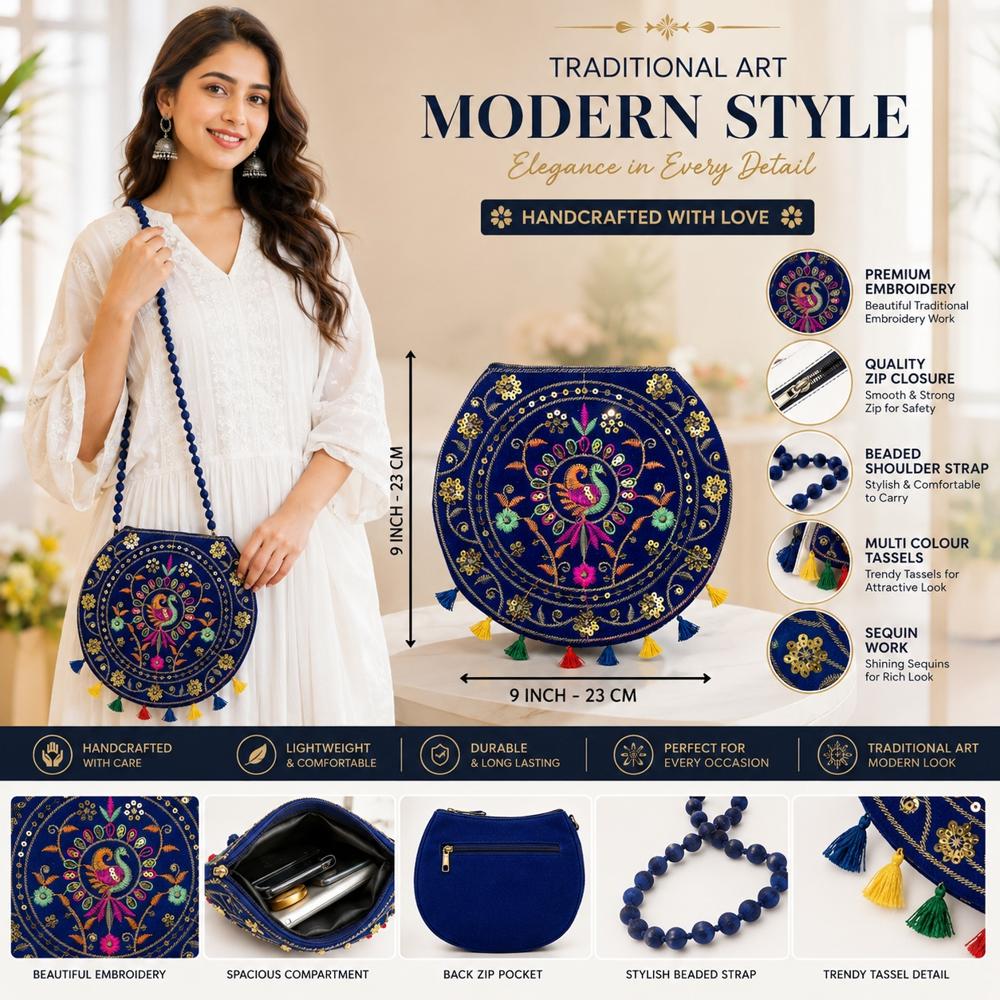 Ethnic Embroidered Crossbody Purse for Women