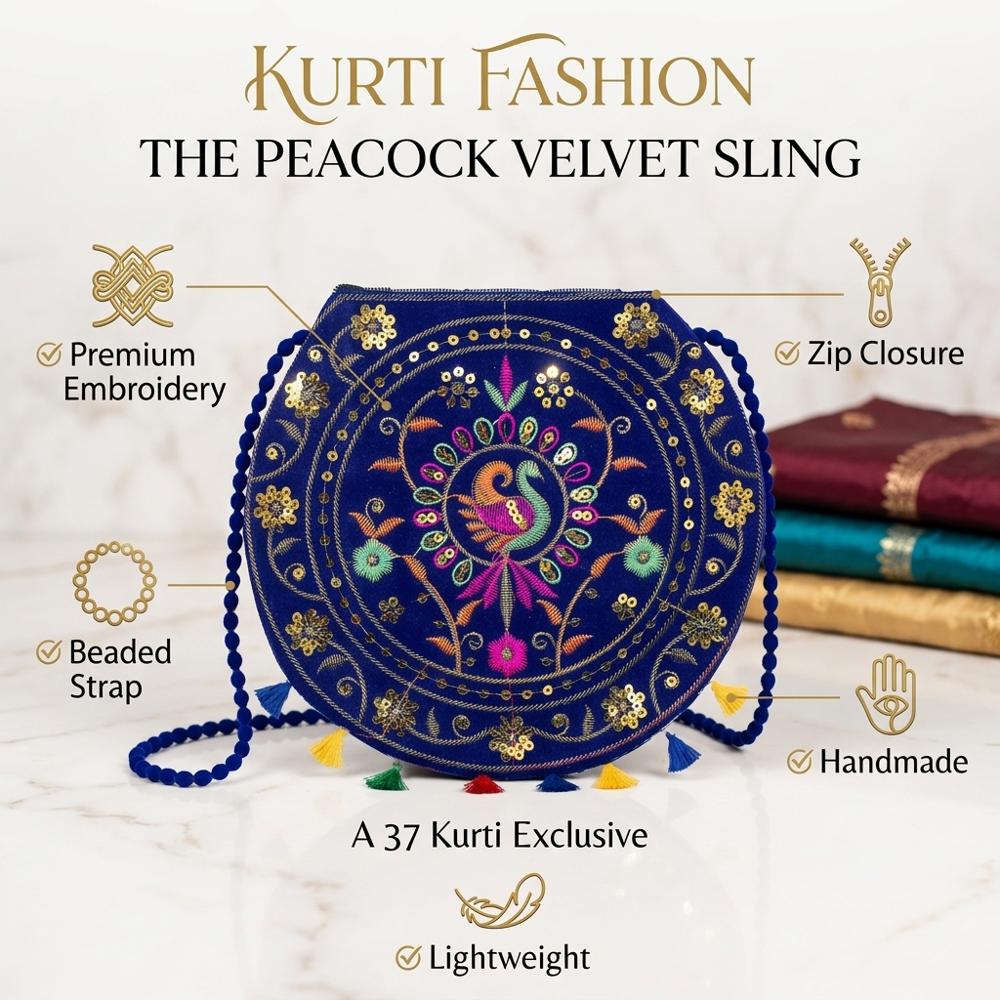 Women Designer Ethnic Shoulder Sling Purse - Color: Blue