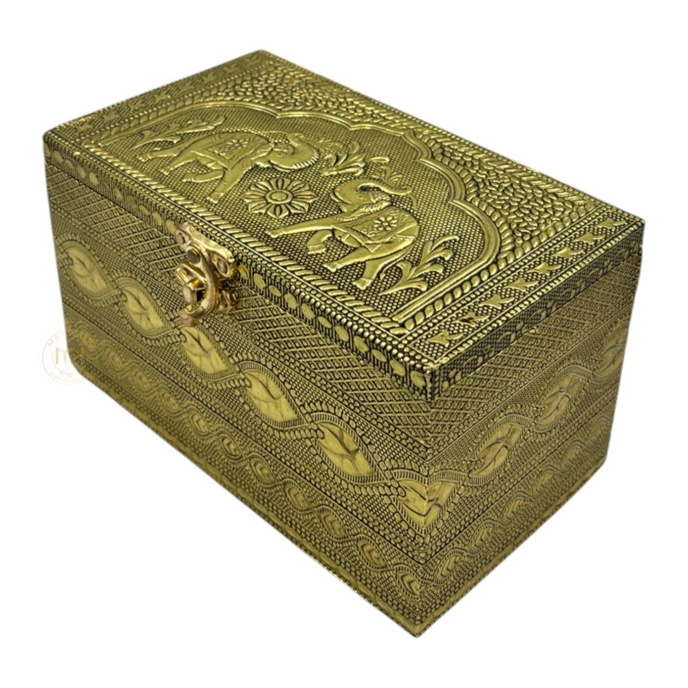 Premium Decorative Brass Finish Meenakari Dry Fruit Box with 2 Glass Jars for Gifting & Festive use