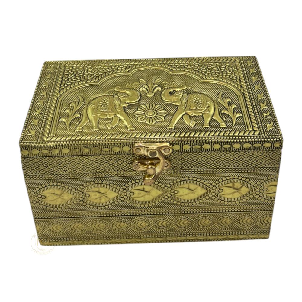 Premium Decorative Brass Finish Meenakari Dry Fruit Box with 2 Glass Jars for Gifting & Festive use