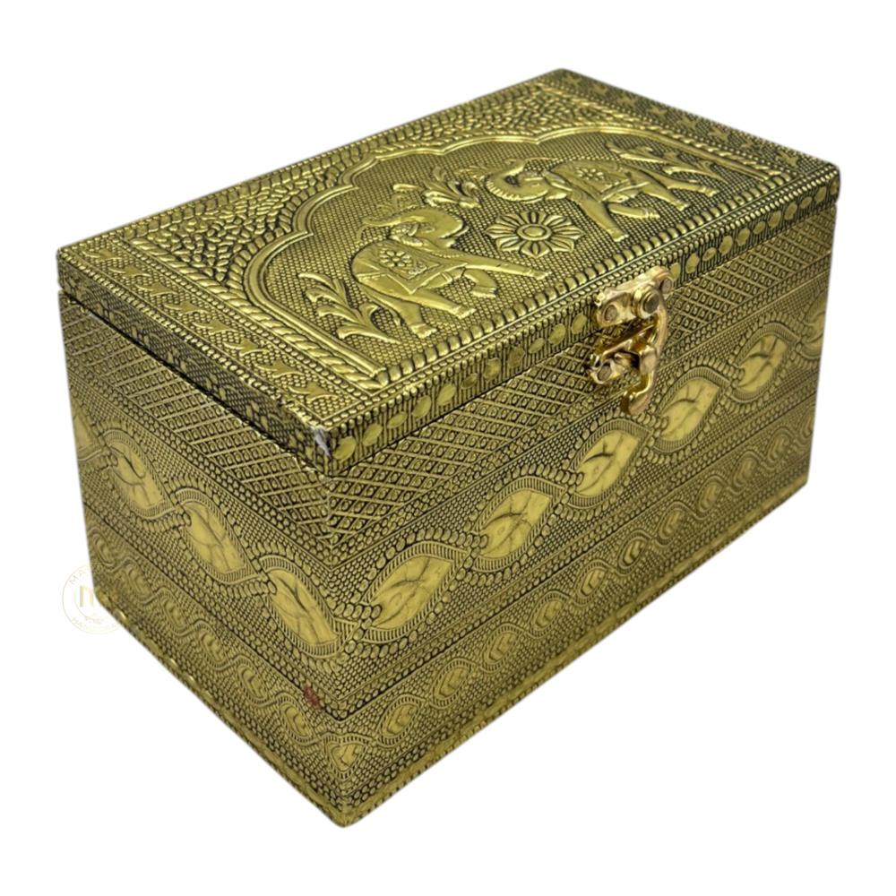 Premium Decorative Brass Finish Meenakari Dry Fruit Box with 2 Glass Jars for Gifting & Festive use