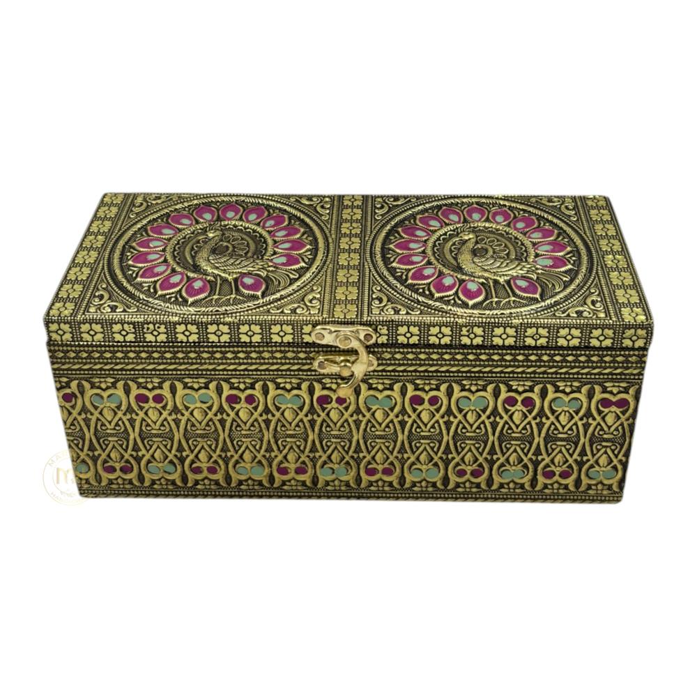 Premium Decorative Brass Finish Meenakari Dry Fruit Box with 3 Glass Jars for Gifting & Festive use