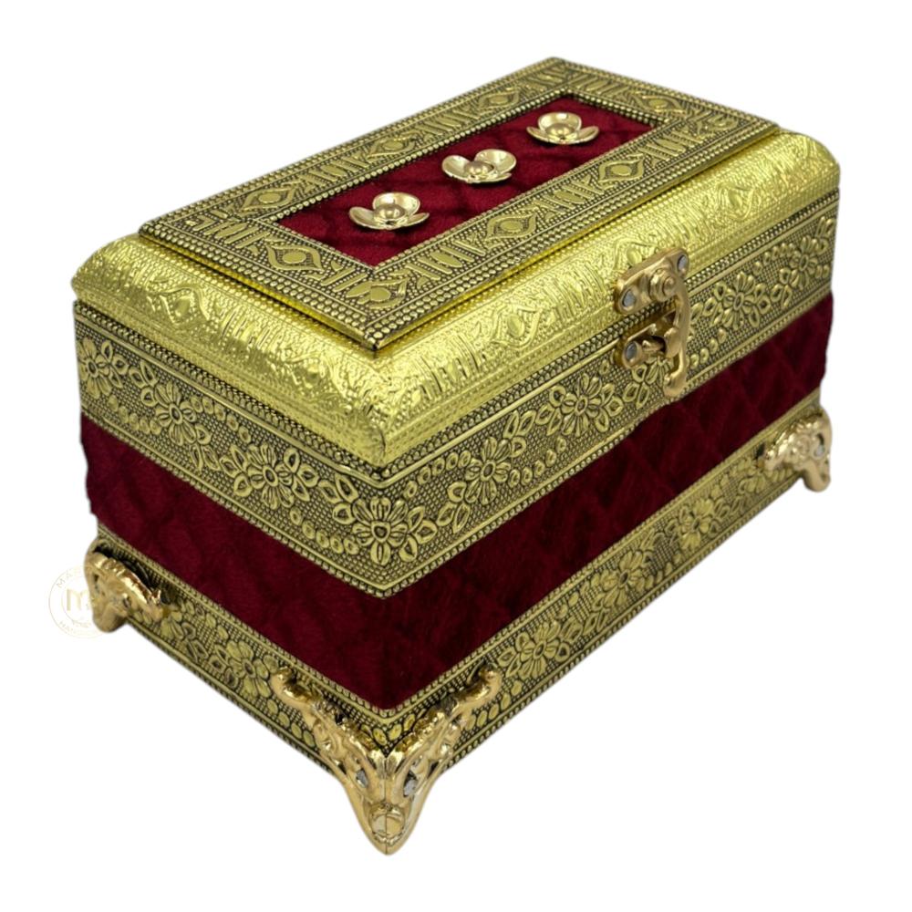 Premium Brass Finish Meenakari Dry Fruit Box with Velvet finish and 2 Glass Jars for Gifting