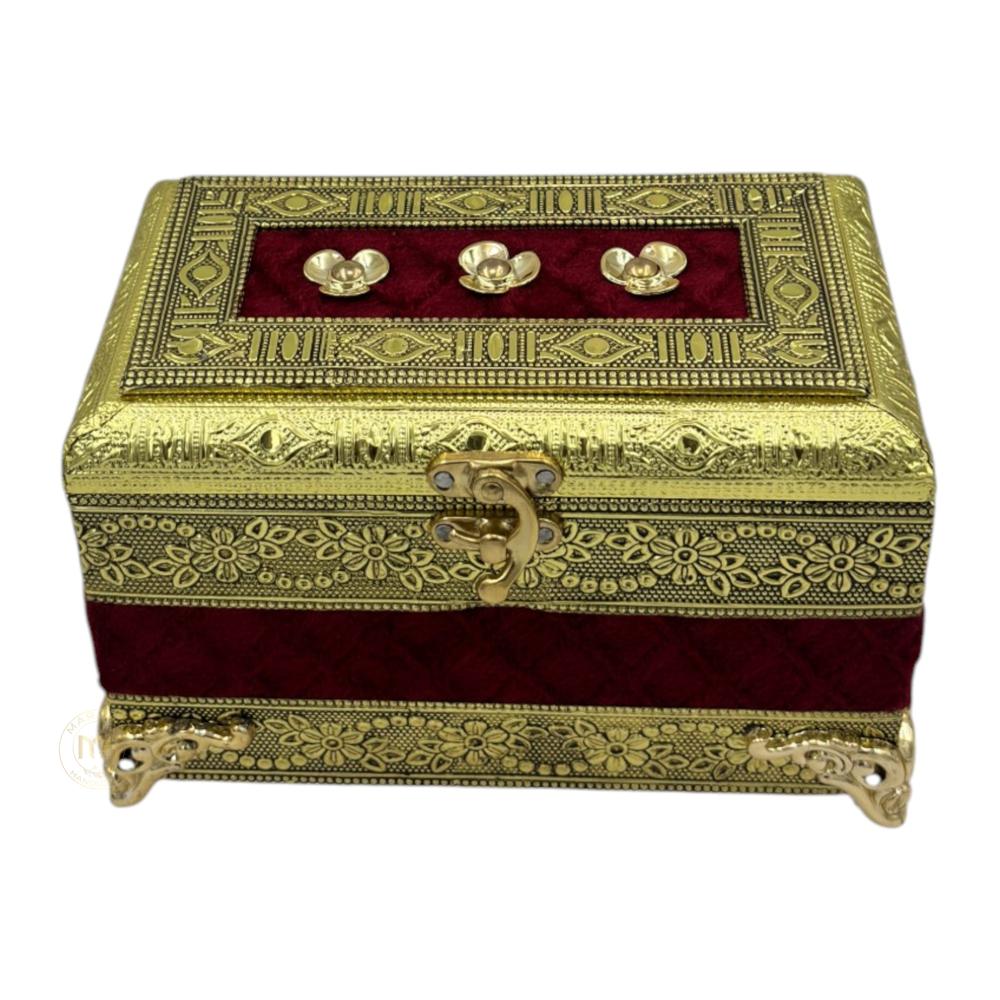 Premium Brass Finish Meenakari Dry Fruit Box with Velvet finish and 2 Glass Jars for Gifting