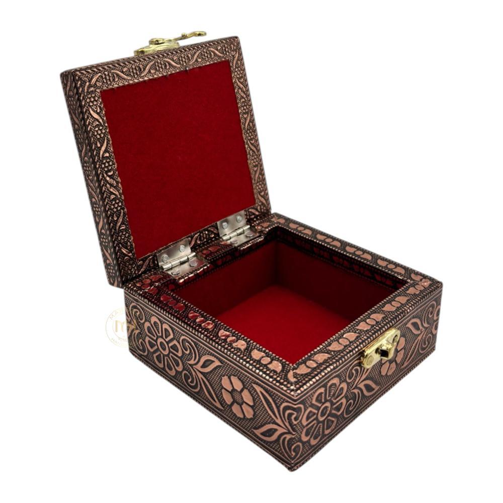 Premium Brass Finish Meenkari Wooden Pichwai Print Jewellery and Pooja Box for Gifting & decoration