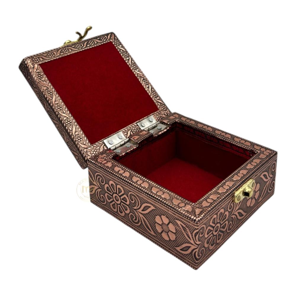Premium Brass Finish Meenkari Wooden Pichwai Print Jewellery and Pooja Box for Gifting & decoration
