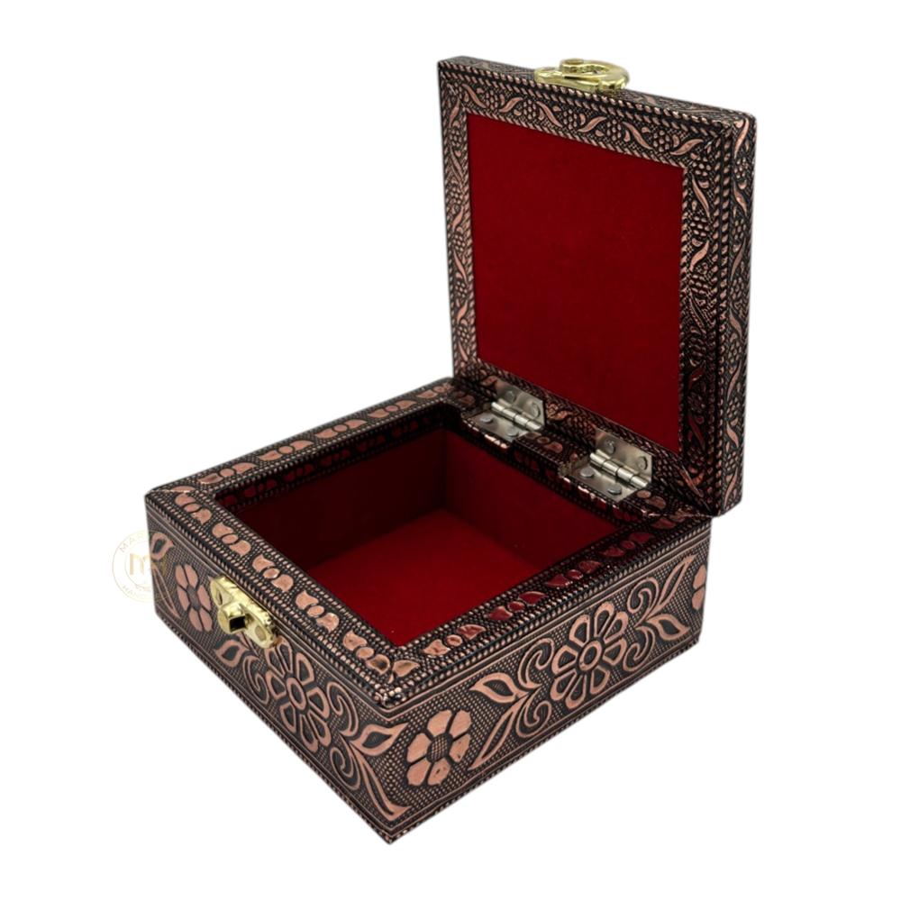 Premium Brass Finish Meenkari Wooden Pichwai Print Jewellery and Pooja Box for Gifting & decoration