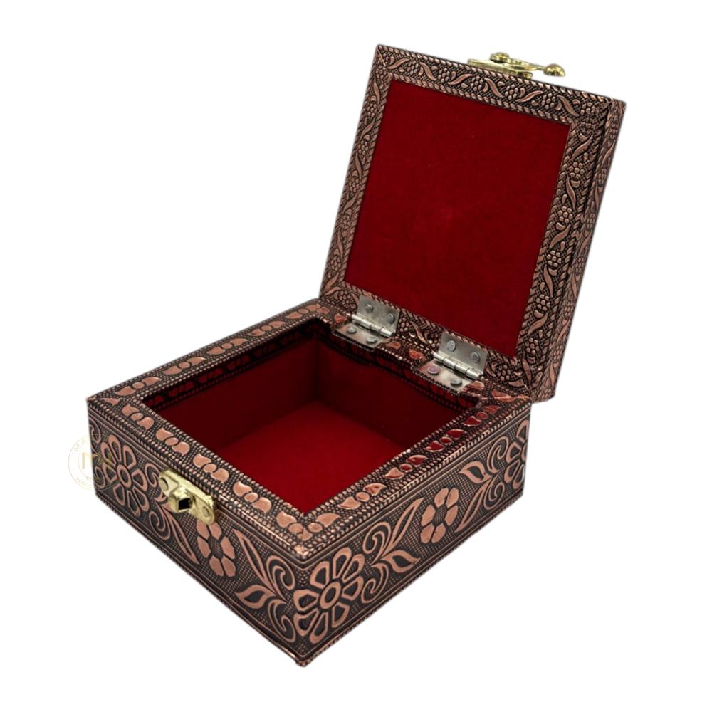 Premium Brass Finish Meenkari Wooden Pichwai Print Jewellery and Pooja Box for Gifting & decoration