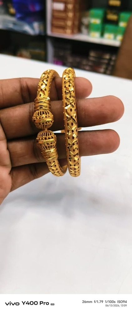 Intricate Filigree Gold-Plated Bangle Pair
