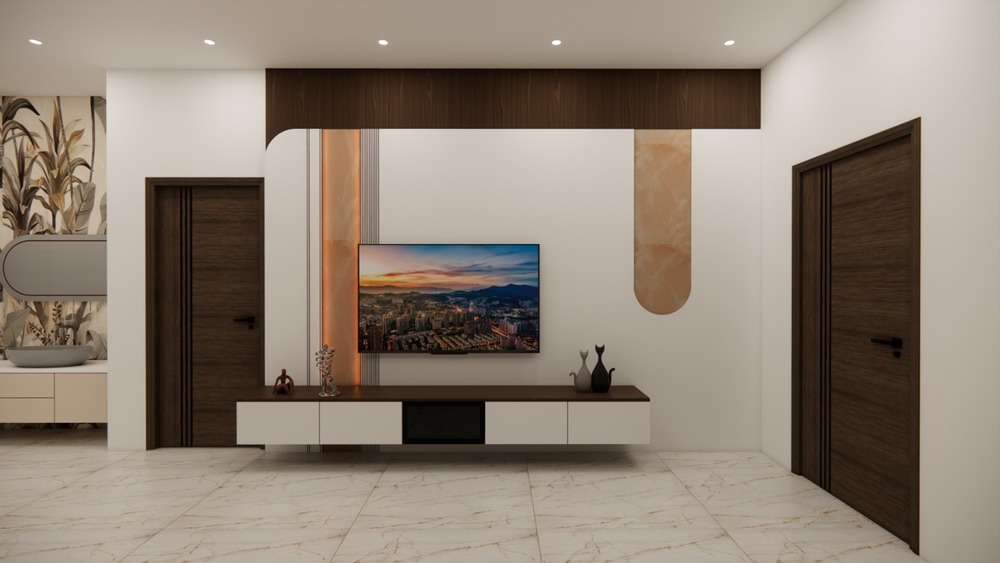 Contemporary Wood & Marble TV Unit