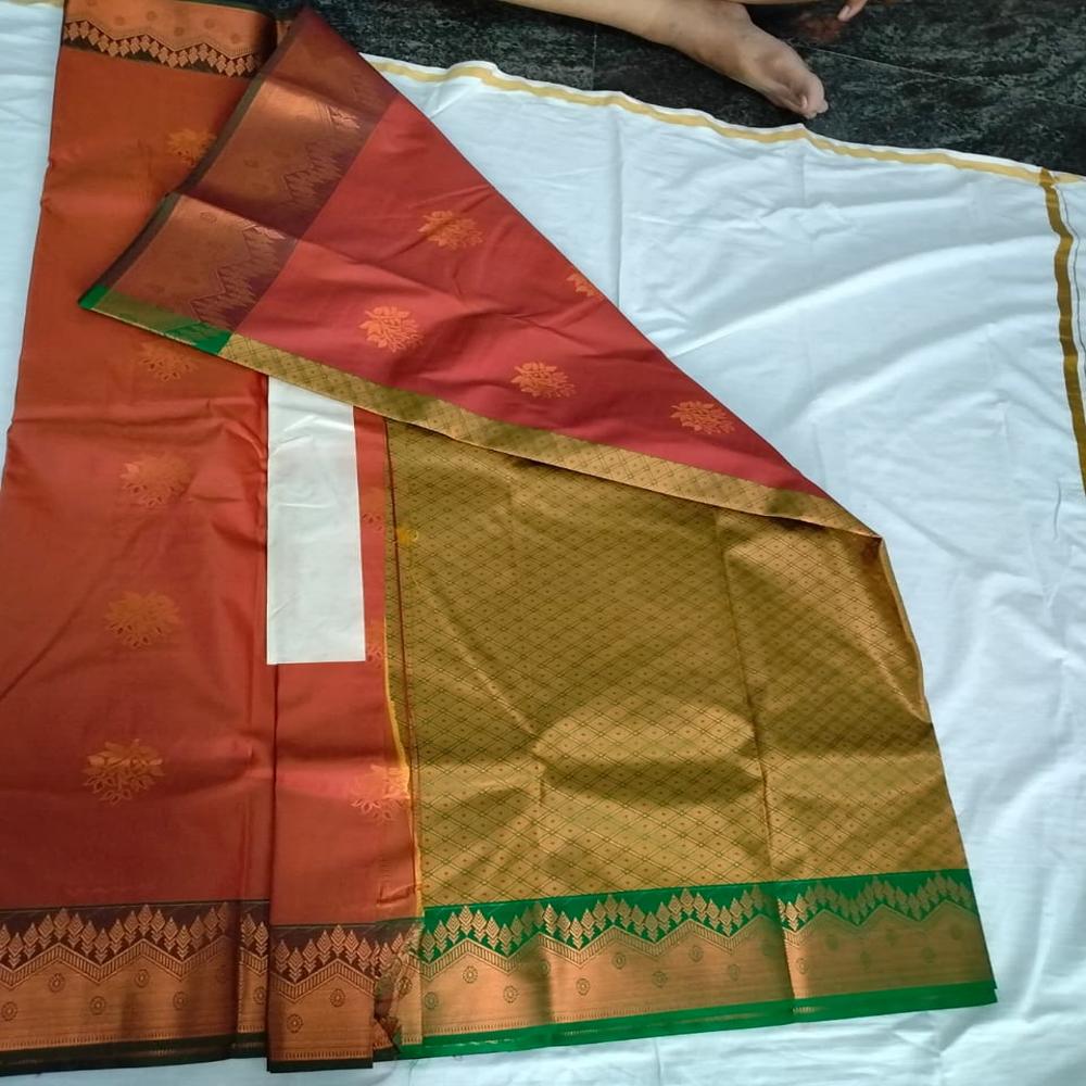 Rust Copper Soft Silk Saree - Transparency: Opaque