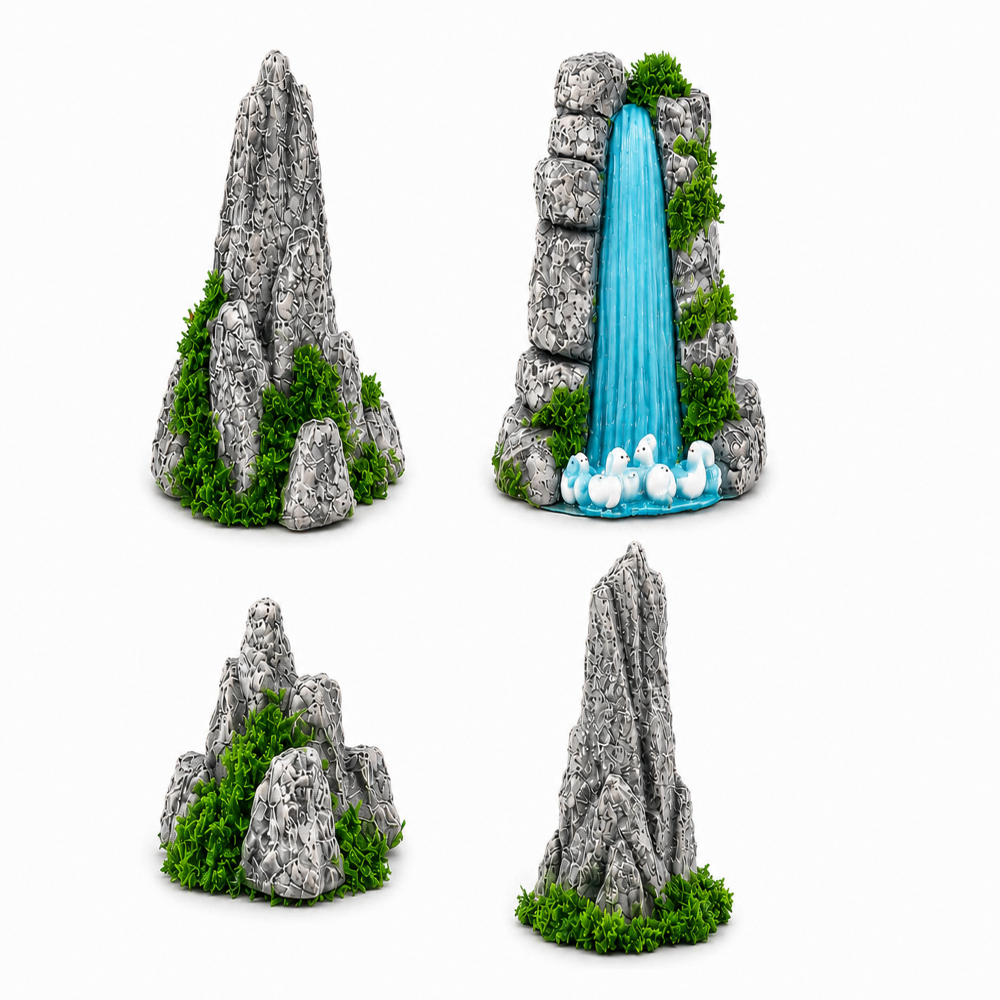 Trees Rocks, Waterfall Structures, Bridge Elements