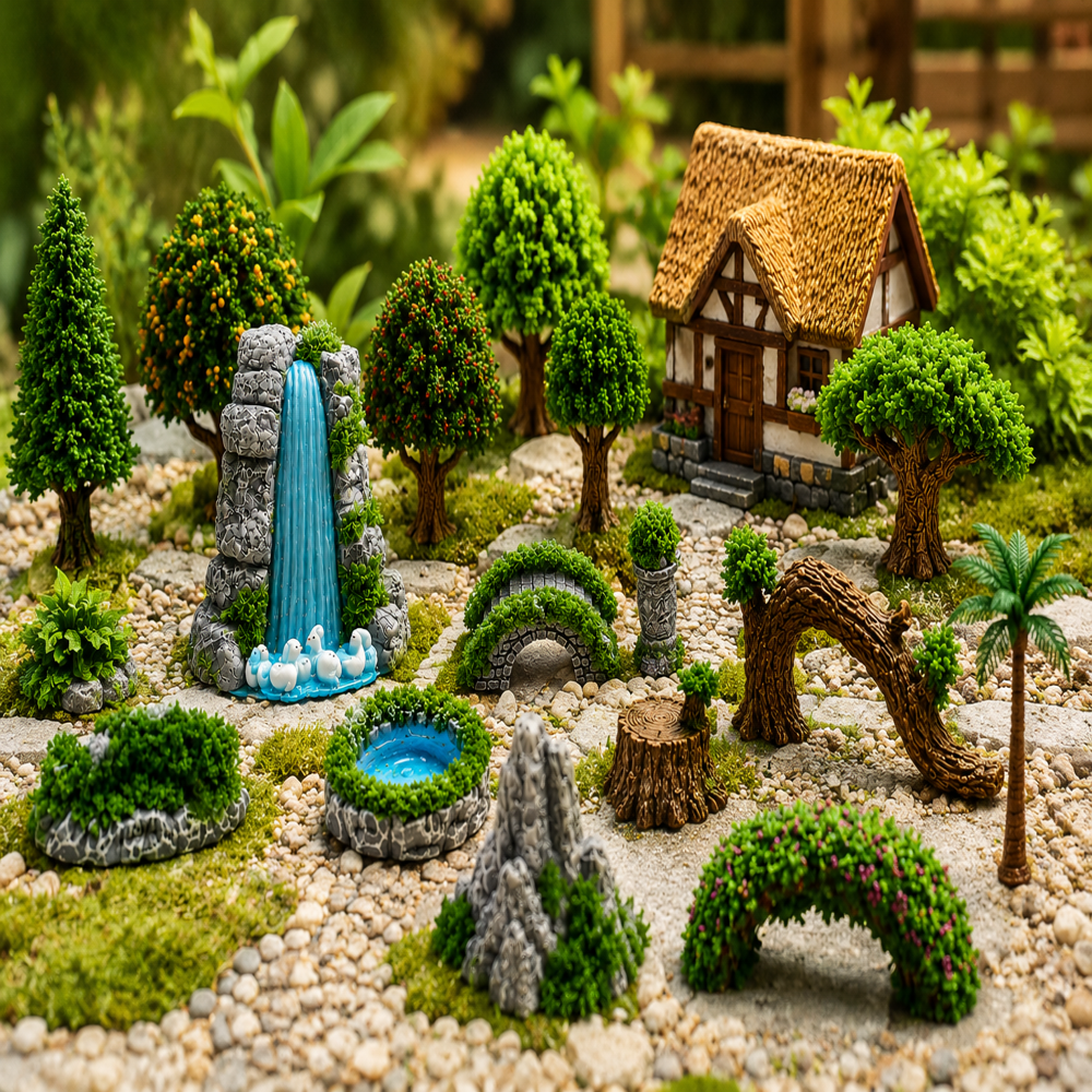 Trees Rocks, Waterfall Structures, Bridge Elements